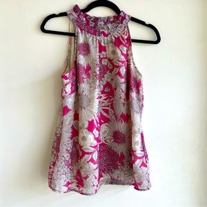 Liberty of London hot pink white floral flowy halter neck top size S